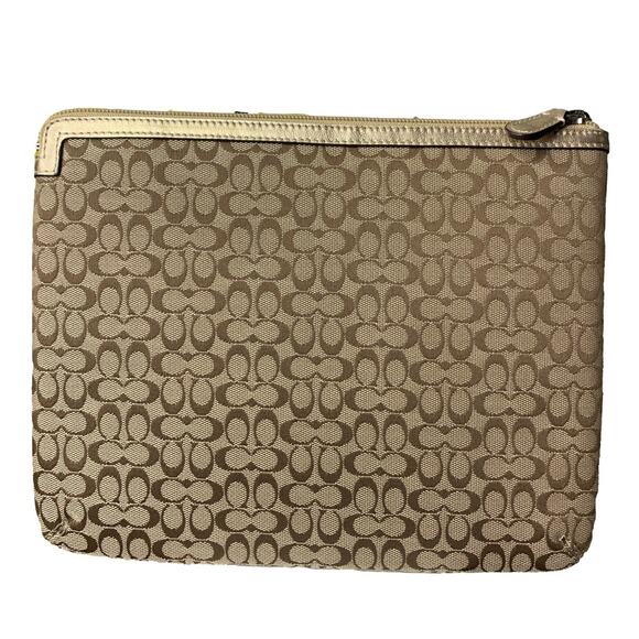 COACH Gold Tan Canvas Signature Tablet Case Sleeve - Picture 2 of 4